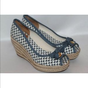 Tory Burch Jackie blue dot espadrille wedge